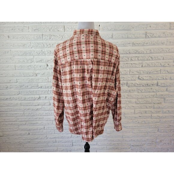 CST Sport Womens Shirt 2X Plus Long Sleeve Red Brown Plaid Cotton PLA88E - Picture 6 of 8